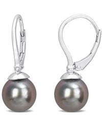 Rina Limor - Silver 0.01 Ct. Tw. Diamond 8-8.5mm Pearl Earrings - Lyst