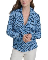 Halston - Printed Faux Wrap Blouse - Lyst