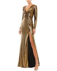 Mac Duggal - Metallic Long Sleeve Asymmetrical Ruche Gown - Lyst
