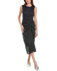 FRAME - Ruched Front Linen-Blend Midi Dress - Lyst