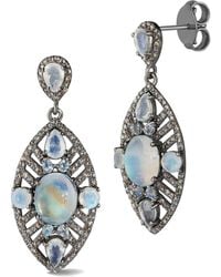 Banji Jewelry - Silver 14.92 Ct. Tw. Diamond & Rainbow Moon Stones Drop Statement Earrings - Lyst