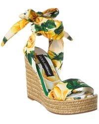 Dolce & Gabbana - Printed Charmeuse Wedge Sandal - Lyst