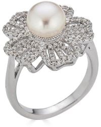 Belpearl - Silver 8mm Pearl Cz Ring - Lyst