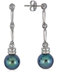 Belpearl - Silver 9-8.5mm Freshwater Pearl Cz Earrings - Lyst