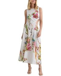 Reiss - Petite Bianca Linen Floral Print Cut Out Midi Dress - Lyst