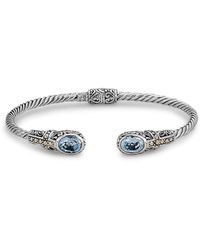 Samuel B. - Jewelry 18k & Sterling Silver 2.90 Ct. Tw. Blue Topaz Hinged Cross Bangle Bracelet - Lyst
