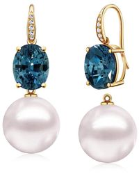 Kai Fine Jewelry - 14K 6.45 Ct. Tw. Diamond & London Topaz & 12-13Mm Pearl Drop Earrings - Lyst