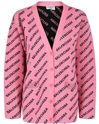Balenciaga - Allover Logo Wool-Blend Cardigan - Lyst