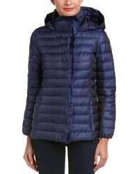 Large Navy Cole Haan Womens Quilted Iridescent Down Coat with Faux Fur Details