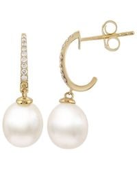 Pearls - 14k 0.11 Ct. Tw. Diamond 8-9mm Pearl Earrings - Lyst