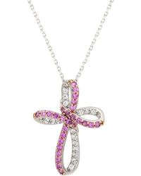Suzy Levian - Silver 0.02 Ct. Tw. Diamond & Sapphire Cross Pendant - Lyst