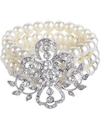 Liv Oliver - Silver Plated Pearl Crystal Embellished Bracelet - Lyst