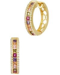Savvy Cie - 18k Over Silver Cz Hoops - Lyst
