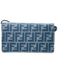 Fendi Baguette Ff Jacquard Chained Denim Pouch in Blue | Lyst