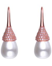 Rachel Glauber - 14k Rose Gold Vermeil Cz & 10mm Pearl Earrings - Lyst