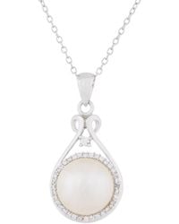 Splendid - Rhodium Plated 10-11mm Pearl Cz Pendant Necklace - Lyst
