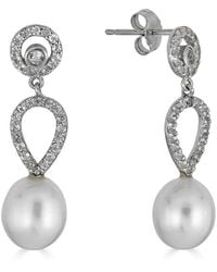 Belpearl - Silver White Topaz 9-8mm Freshwater Pearl Earrings - Lyst