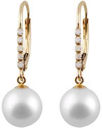 Splendid - 14k 0.05 Ct. Tw. Diamond & 7-7.5mm Akoya Pearl Drop Earrings - Lyst