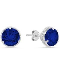 MaxColor - 14k 4.10 Ct. Tw. Lab-grown Blue Sapphire Halo Studs - Lyst
