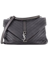 Saint Laurent - Matelasse Chevron Leather Classic Monogram College Bag Large (Authentic Pre-Loved) - Lyst