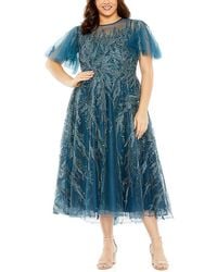 Mac Duggal - Plus High Neck Flutter Sleeve Embellished A-Line Dress - Lyst