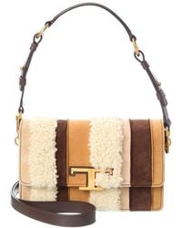 Tod's - T Timeless Suede & Shearling Shoulder Bag - Lyst