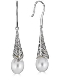 Belpearl - Silver White Topaz 9mm Freshwater Pearl Earrings - Lyst