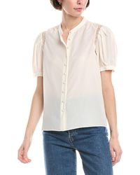 FRAME - Lace Shoulder Inset Silk Blouse - Lyst