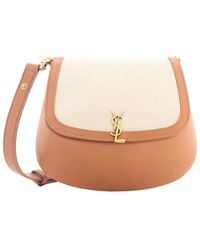Saint Laurent - Leather & Canvas Voltaire Top Handle Bag Mini (Authentic Pre-Loved) - Lyst