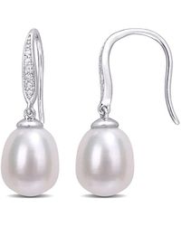 Rina Limor - Silver 0.02 Ct. Tw. Diamond 8.5-9mm Pearl Earrings - Lyst