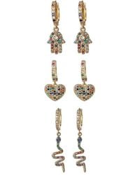 Eye Candy LA - Luxe Collection Cz Hamsa, Heart, Snake Huggie Set Earrings - Lyst