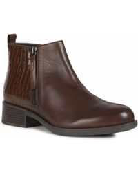 Geox D Resia C Leather Bootie - Brown