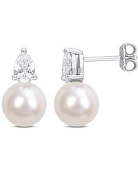 Rina Limor Silver 1.34 Ct. Tw. White Sapphire 8.5-9mm Pearl Studs
