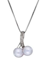 Belpearl - Silver 8-9mm Pearl Cz Pendant Necklace - Lyst