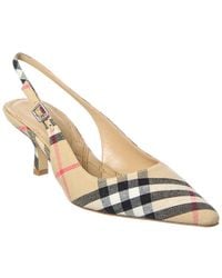 Burberry - Dame Check Linen Slingback Pump - Lyst
