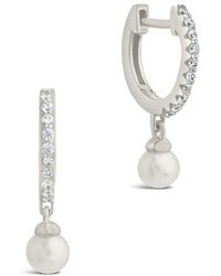 Sterling Forever Silver 4-4.5mm Pearl Cz Maggie Hoops - White