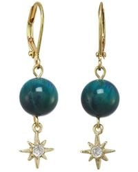 Rachel Reinhardt Jewelry - 14k Over Silver Tiger's Eye Cz Star Drop Earrings - Lyst