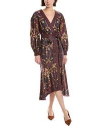 Marchesa - Printed V-Neck Midi Dress - Lyst