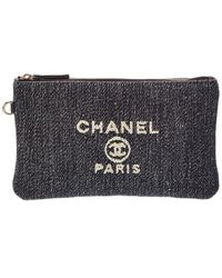 CHANEL - Dark Blue Denim Denim Small Deauville Zipped Pouch (authentic Pre- Loved) - Lyst