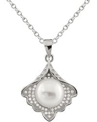 Splendid - Rhodium Plated Silver 9-9.5mm Freshwater Pearl & Cz Necklace - Lyst
