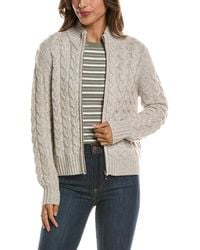 Forte - Cable Zip Mock Neck 100% Cashmere Cardigan - Lyst