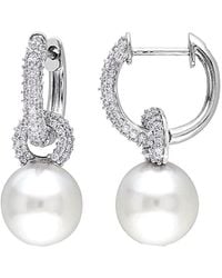 Pearls - 14k Diamond & 9-9.5mm South Sea Pearl Drop Earrings - Lyst