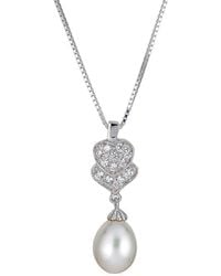 Belpearl - Silver 9mm Pearl Cz Pendant Necklace - Lyst