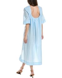 Ganni Smocked Checked Seersucker Midi Dress | Lyst