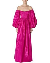 Carolina Herrera - Off Shoulder Balloon Sleeve Silk Gown - Lyst