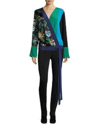 Diane von Furstenberg Crossover Tie Bell-sleeve Silk Top - Blue