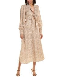 Tahari - Tie Front Linen-blend Midi Dress - Lyst
