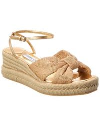 Jimmy Choo - Aella 60 Raffia & Leather Wedge Sandal - Lyst