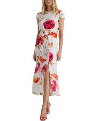 Reiss - Lyra Floral Print Belted Midi Dress - Lyst