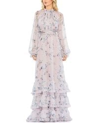 Mac Duggal - Floral Print Ruched Raglan Tiered Gown - Lyst